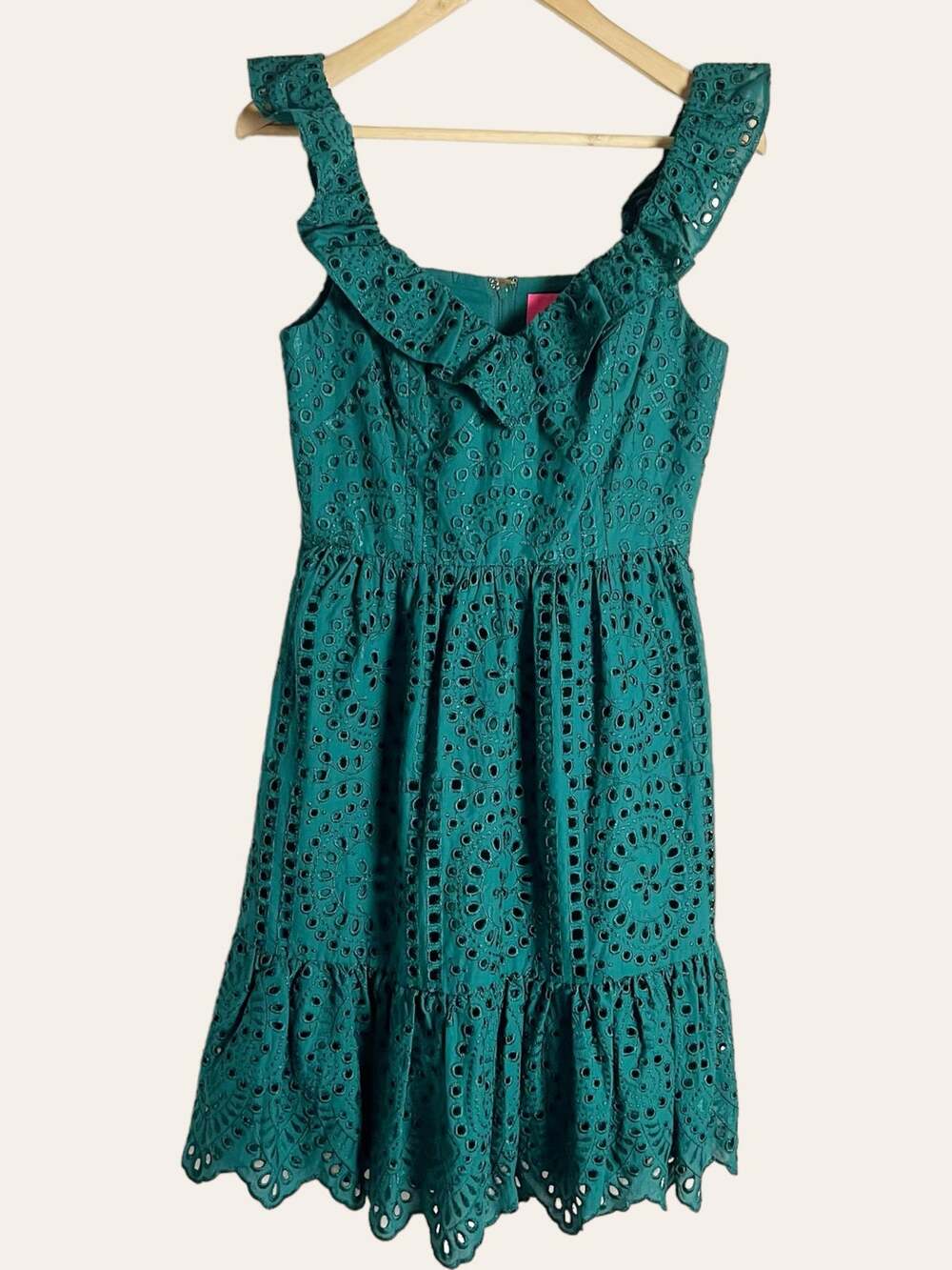 Lilly Pulitzer Lexalyn Hosta Green Moroccan Eyelet Ruffled Mini Dress Size 2